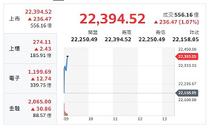 台股開盤》台股資金回流 指數開紅漲逾236點