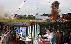 針對南韓首都圈！金正恩親自驗收240毫米可導引火箭砲試射 