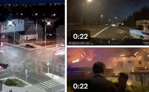 (影) 烏軍大量無人機低空轟俄境! 被擊落落無人機引爆炸 市區烽火連天