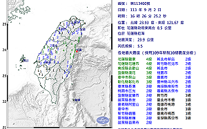 快訊》北台灣有感搖晃！16:26發生5.5規模地震 氣象署：最大震度4級