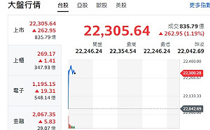 台股開盤》大盤開紅漲292元、四大權值股點火領漲  