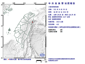 宜蘭16:12連2震!南澳鄉規模3.4地震 最大震度3級