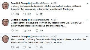 川普推特表態 不准跨性別者從軍