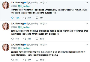 誤指川普忽視輪椅男童 JK羅琳推文道歉