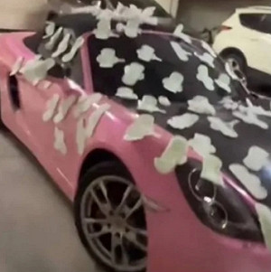 高雄女保時捷被貼滿衛生棉 竟是自導自演挨罰