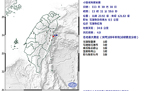 快訊》震不停！花蓮13:31發生4.0規模地震 4縣市有感
