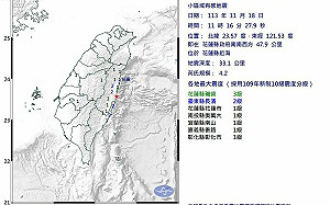 花蓮今晨連3震！規模4.2   氣象署：最大震度3級
