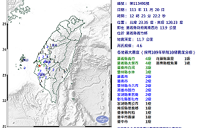 西半部震不停!嘉義12:23發生4.6規模地震 最大震度達四級