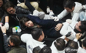 國會藍綠野蠻衝突 藍委「剪刀腳」狠夾林淑芬