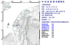 南投竹山發生規模3.7地震！最大震度2級 9地區有感