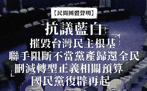 藍白刪轉型正義預算 民團轟:阻斷不當黨產歸還全民  摧毀台灣民主根基