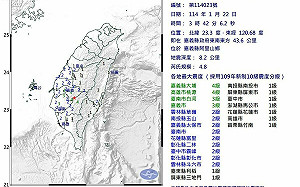 震不停！凌晨台南南化震完 嘉義阿里山鄉又發生規模4.8極淺層地震
