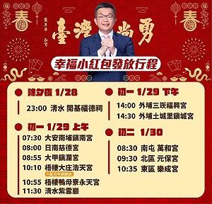 蔡其昌親發「臺灣尚勇」Q版幸福小紅包  時間地點看這裡