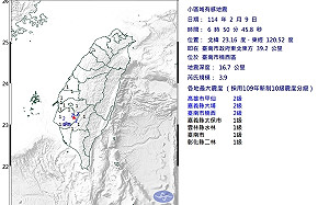 地牛翻身!台南楠西規模3.9淺層地震 最大震度2級