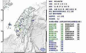 台南楠西發生規模5.2地震14縣市有感！氣象署：0121嘉義大埔餘震