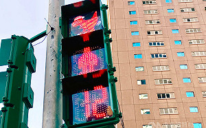 台中科博館前行人號誌燈 恐龍替代小綠人還會噴火