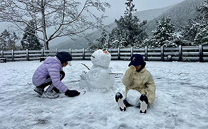 強烈大陸冷氣團發威！太平山積雪 遊客驚喜「堆雪人」