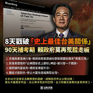 賴清德投書彭博 民眾黨:無助談判還曝執政團隊缺乏策略