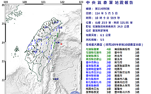 快訊》全台有感！花蓮18時9分規模5.5地震　鹽寮最大震度達4級
