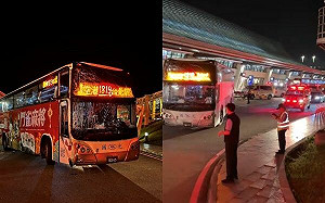 國光客運巴士桃機第一航廈自撞車頭凹! 駕駛及30名國內外乘客送醫