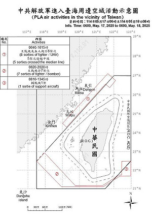24共機艦船侵擾台海 13架次闖中線 國軍嚴密應處