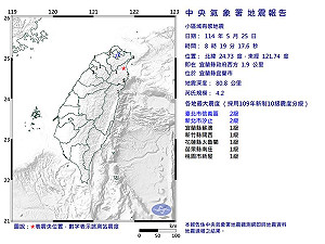 地牛翻身！宜蘭上午發生規模4.2地震、大震度2級 雙北等7縣市有感