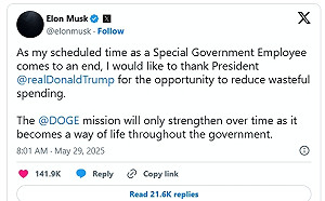 馬斯克發分手信離開川普政府 白宮證實