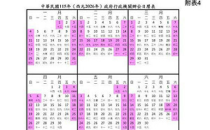 行政院公布2025年及2026年政府機關辦公日曆表 新增國定假日與連續假期