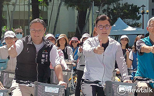 江啟臣出席啟動低碳單車遊 鄭照新減重成消遣話題