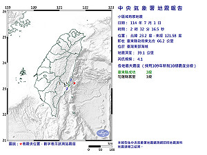 西部震完換東部震！台灣東部海域今晨發生規模4.1地震最大震度3級