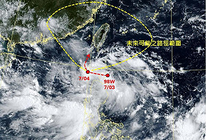 熱帶擾動98W就在台灣門口！專家分析這兩天是重要觀察期