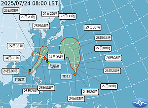 三颱共舞！繼昨日雙颱 輕颱「柯羅莎」今晚接力成颱
