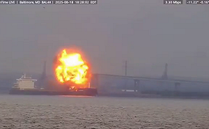 (影) 美巴爾的摩港船隻驚爆! 散貨船23船員全墜海 消防單位急救援