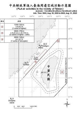 共機5架次、共艦6艘持續擾台 2架次逾越海峽中線