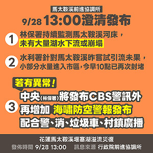 馬太鞍橋潰堤傳言不實 前進協調所澄清：湖水穩定、異常將即時警示 