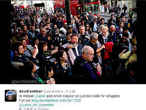 艾未未聲援難民  披舊毛毯走上倫敦街頭