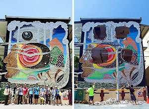 蚵貝壁畫遭鑿洞  台西人好心疼