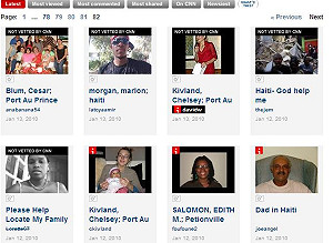 CNN網站iReport海地尋人專區 湧入近千筆資料