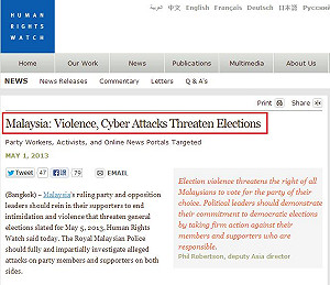 人權觀察組織：暴力與網路攻擊干擾大馬選舉