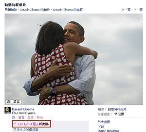 歐巴馬擁妻照Po臉書  史上最多「讚」　