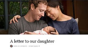 祖克柏喜獲千金捐99%股票  立馬臉書寫信