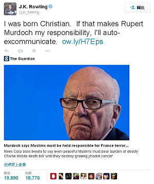 梅鐸要穆斯林為恐攻負責 JK羅琳回嗆