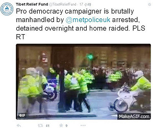 前中國八九民運人士在英國抗議被捕