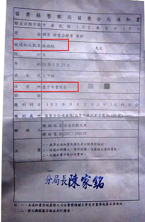 苗縣警辦錯對象  台中林飛帆躺著也中槍