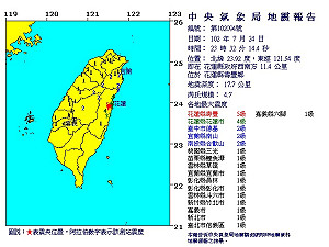 花蓮晚間連2震  規模4.6 、4.7