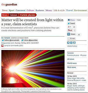 英國科學家：1年內從光中誕生物質