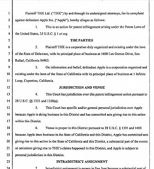 蘋果揚聲器技術涉侵權  THX提告