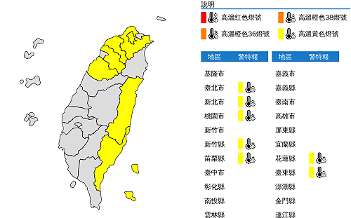 中午外出注意！全台7縣市亮黃燈 高溫上看36度