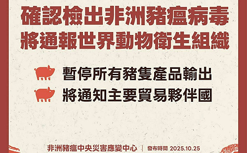 台中現非洲豬瘟確診!  賴清德籲全民共同防疫「有信心清零」