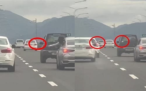 國道5號上演「瑪利歐賽車」！2車霸佔車道丟水球 國道警出手了